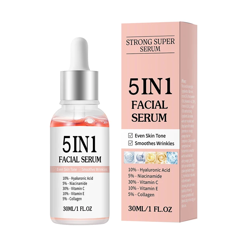 Сыворотка Для Лица Private Label 5in1 С 30% Витамином С,10% Гиалуроновой Кислотой,5% Ниацинамидом И Коллагеном Для Осветления И Борьбы С Морщинами